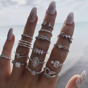Trending Silver Bohemian 15 piece ring set